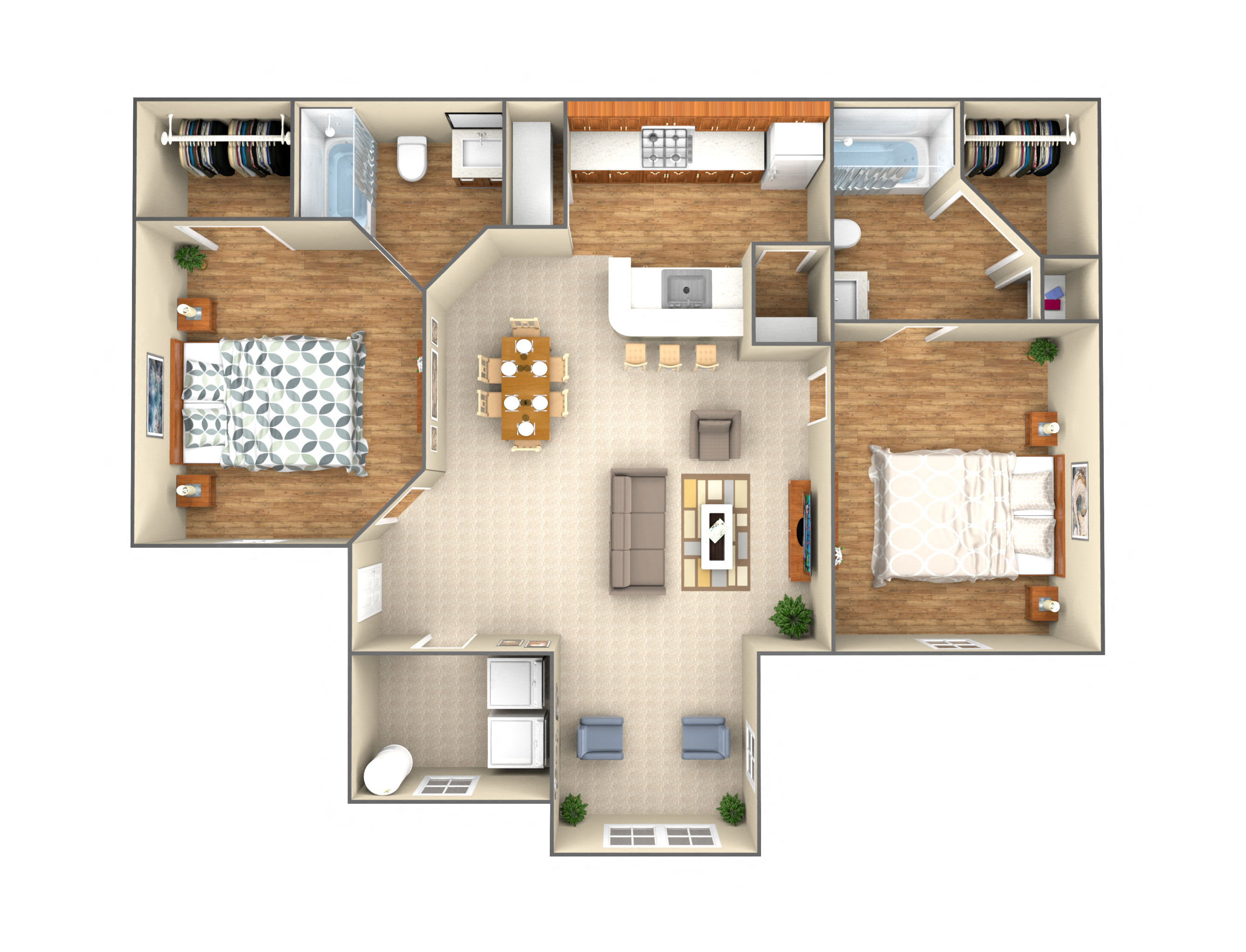 Floor plan for 2 beds, 2 baths, 950 sqft